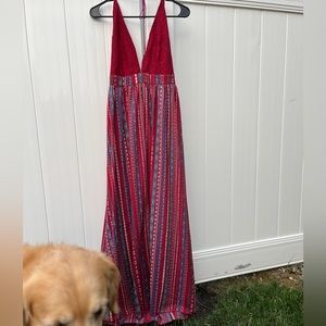 Boutique dark red/blue maxi dress open back